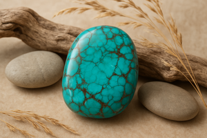 a piece of Turquoise against a neutral organic natural background