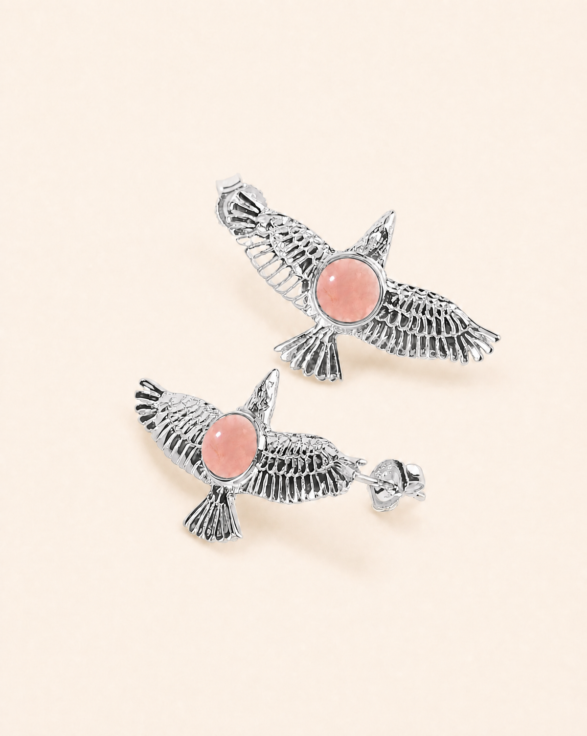DreamWeaver Rose Quartz Stud Earings — Silver