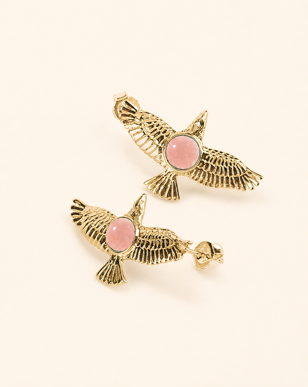 DreamWeaver Rose Quartz Stud Earings — Gold-1