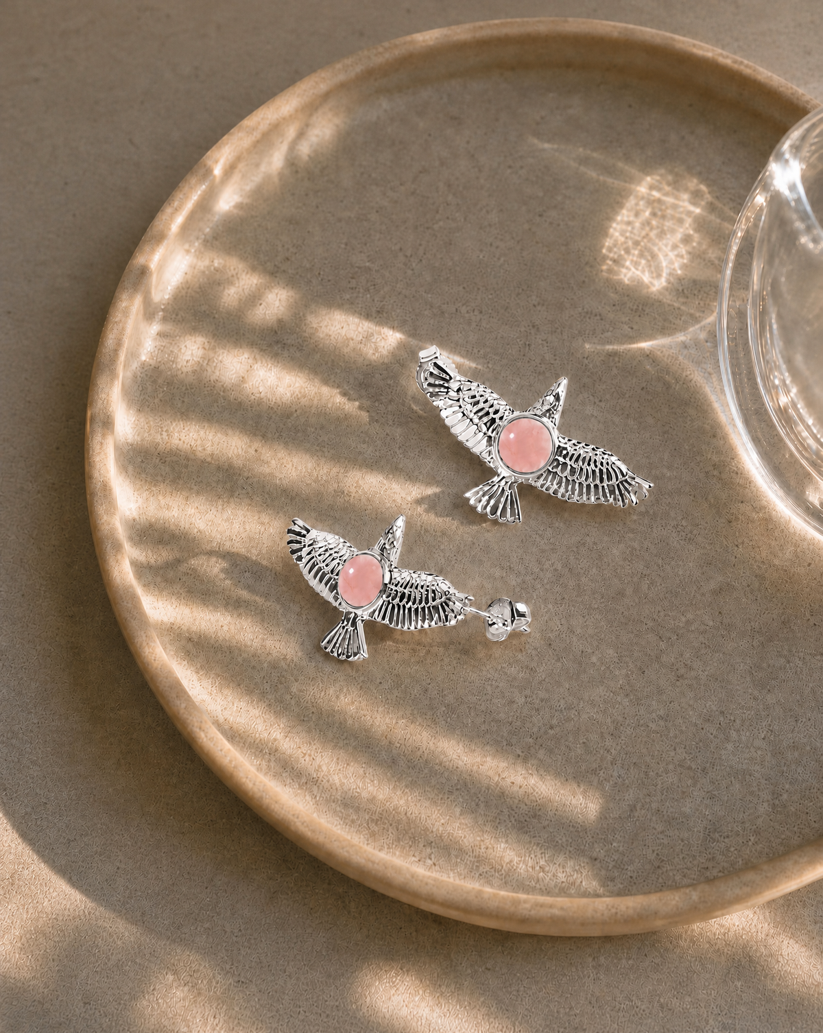 DreamWeaver Rose Quartz Stud Earings — Silver-2