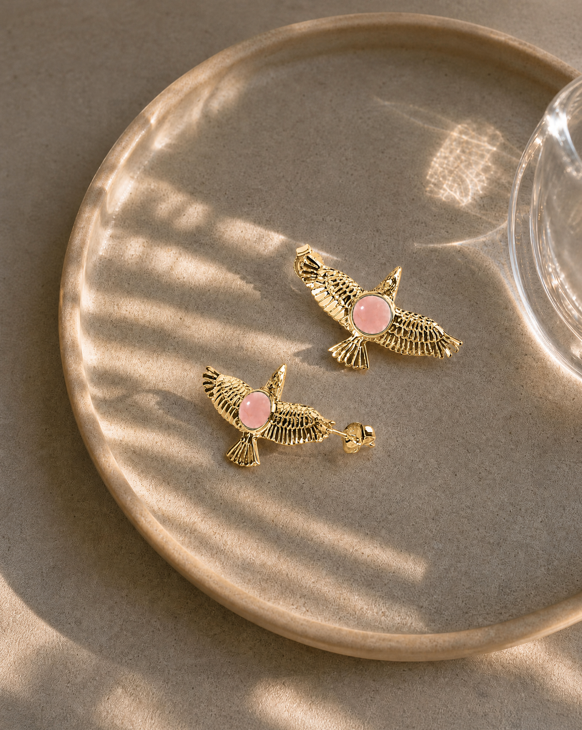 DreamWeaver Rose Quartz Stud Earings — Gold-2