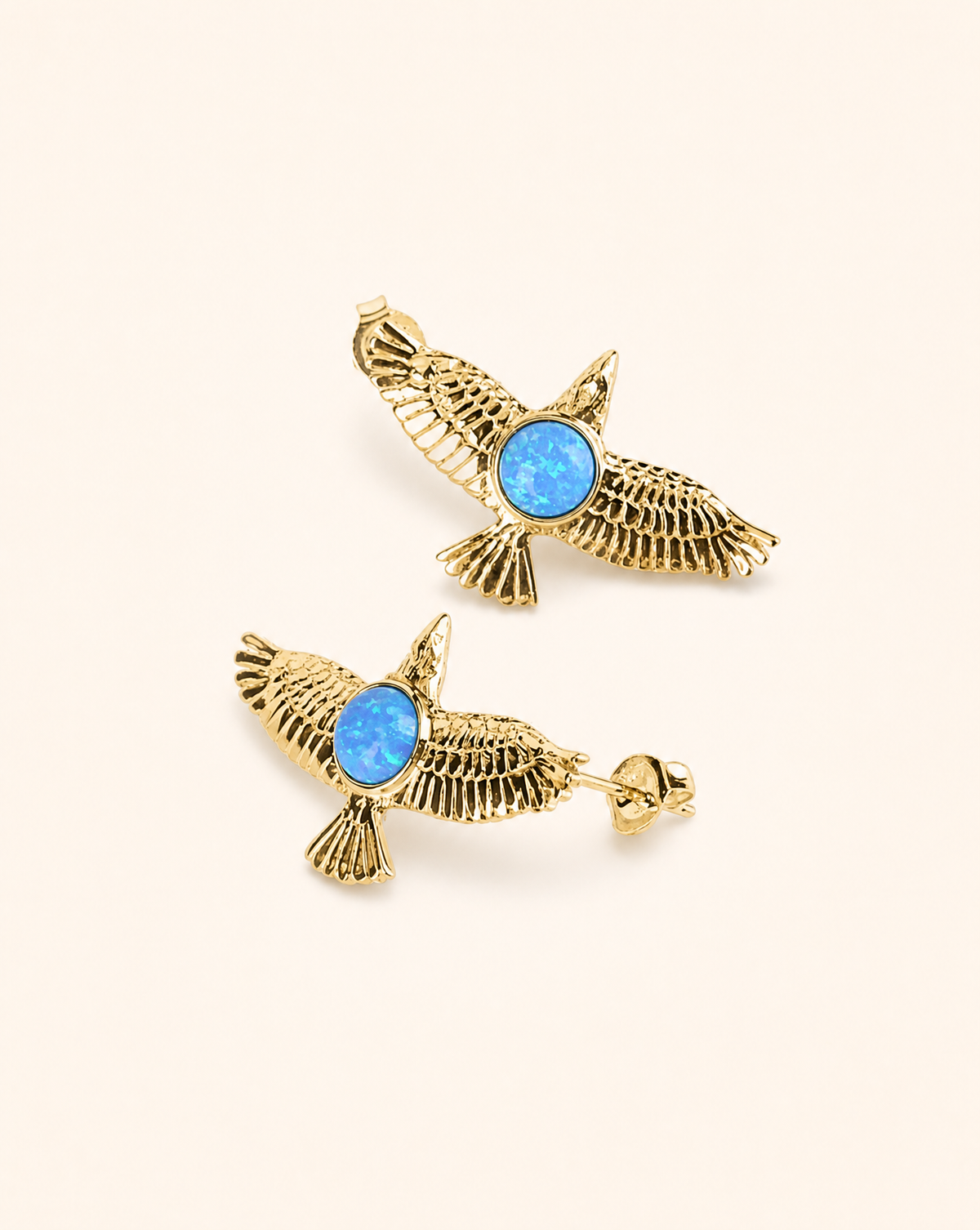DreamWeaver Blue Opal Stud Earings — Gold-1