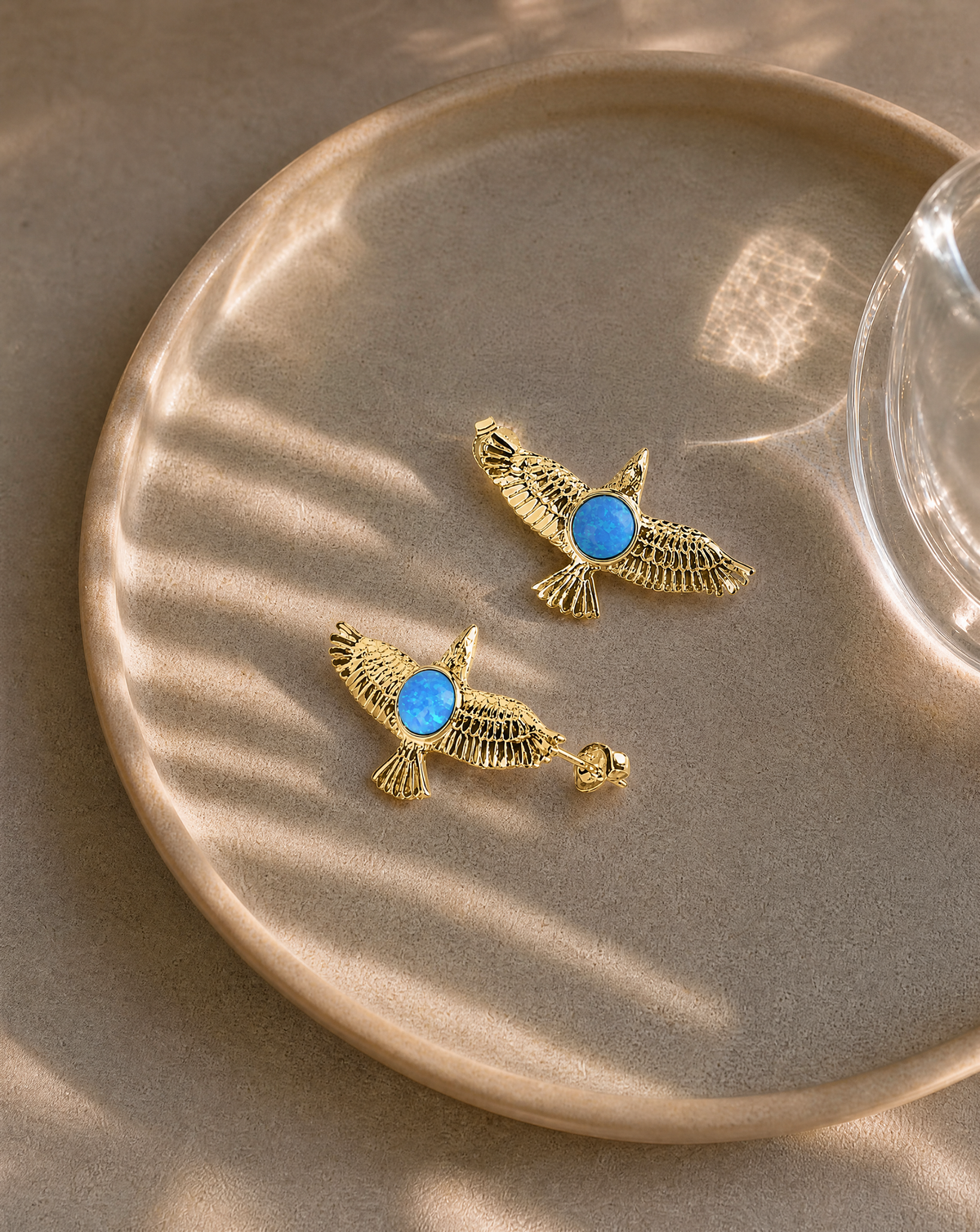 DreamWeaver Blue Opal Stud Earings — Gold-2