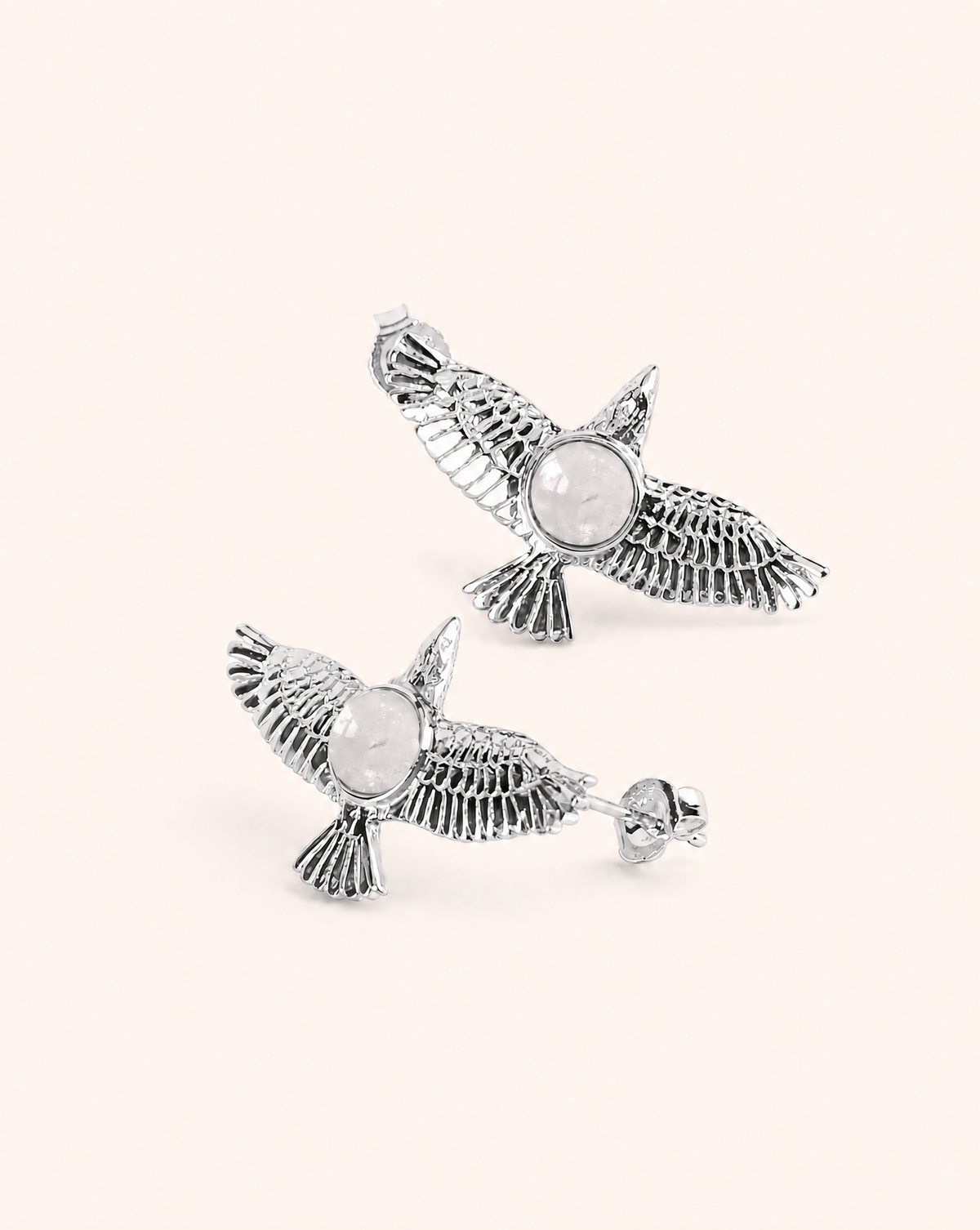 DreamWeaver Clear Quartz Stud Earings — Silver-1