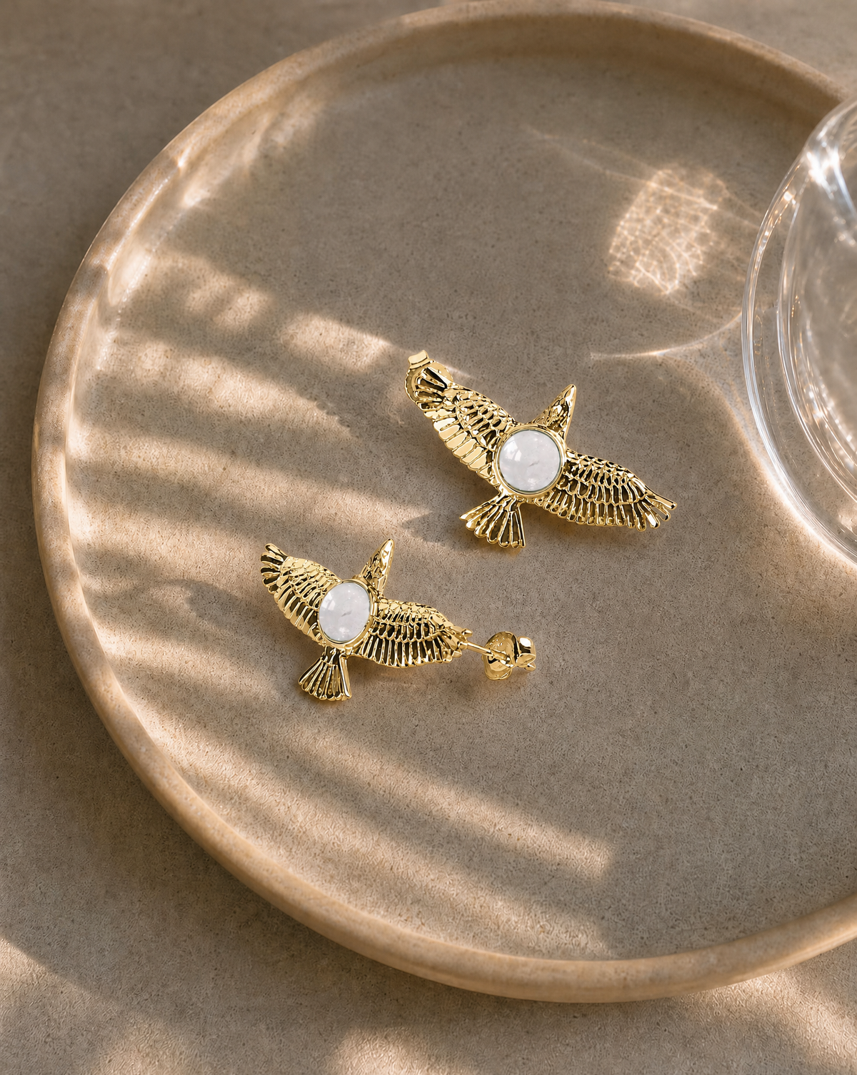 DreamWeaver Clear Quartz Stud Earings — Gold-2