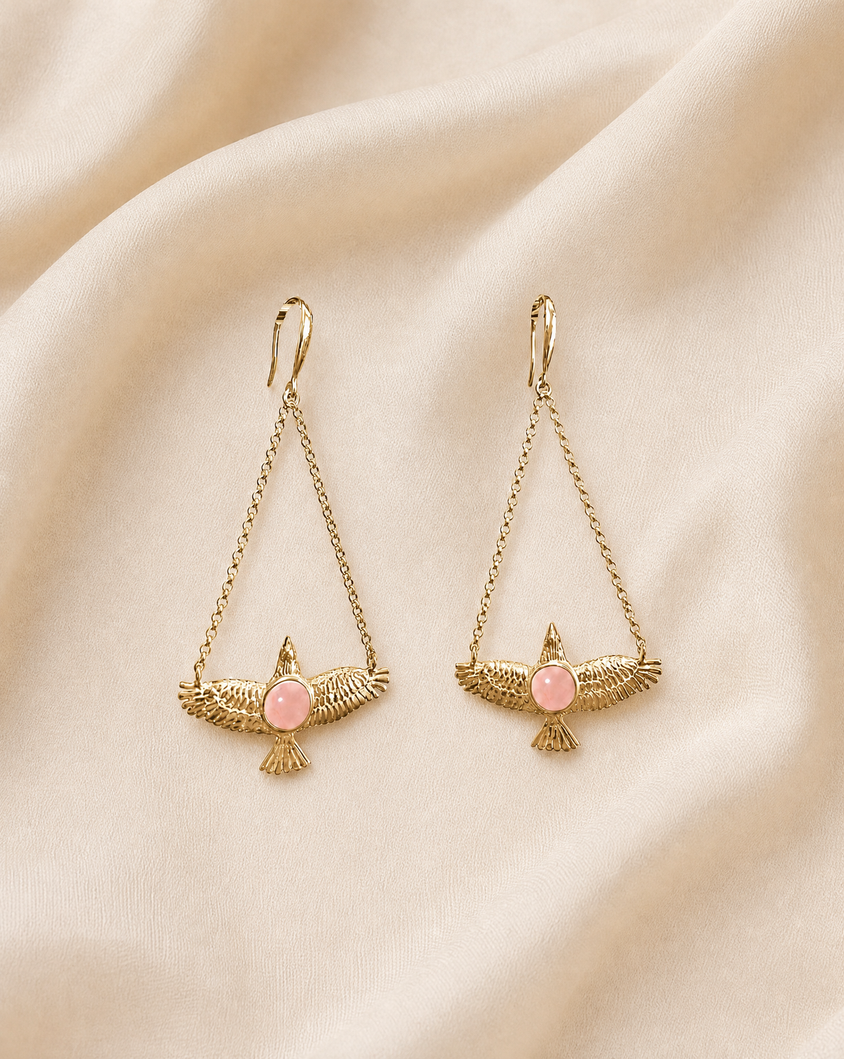 DreamWeaver Rose Quartz Earrings — Gold