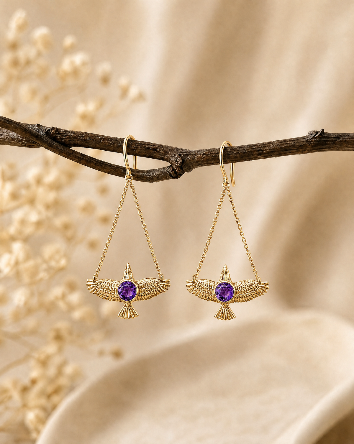 DreamWeaver Amethyst Earrings — Gold