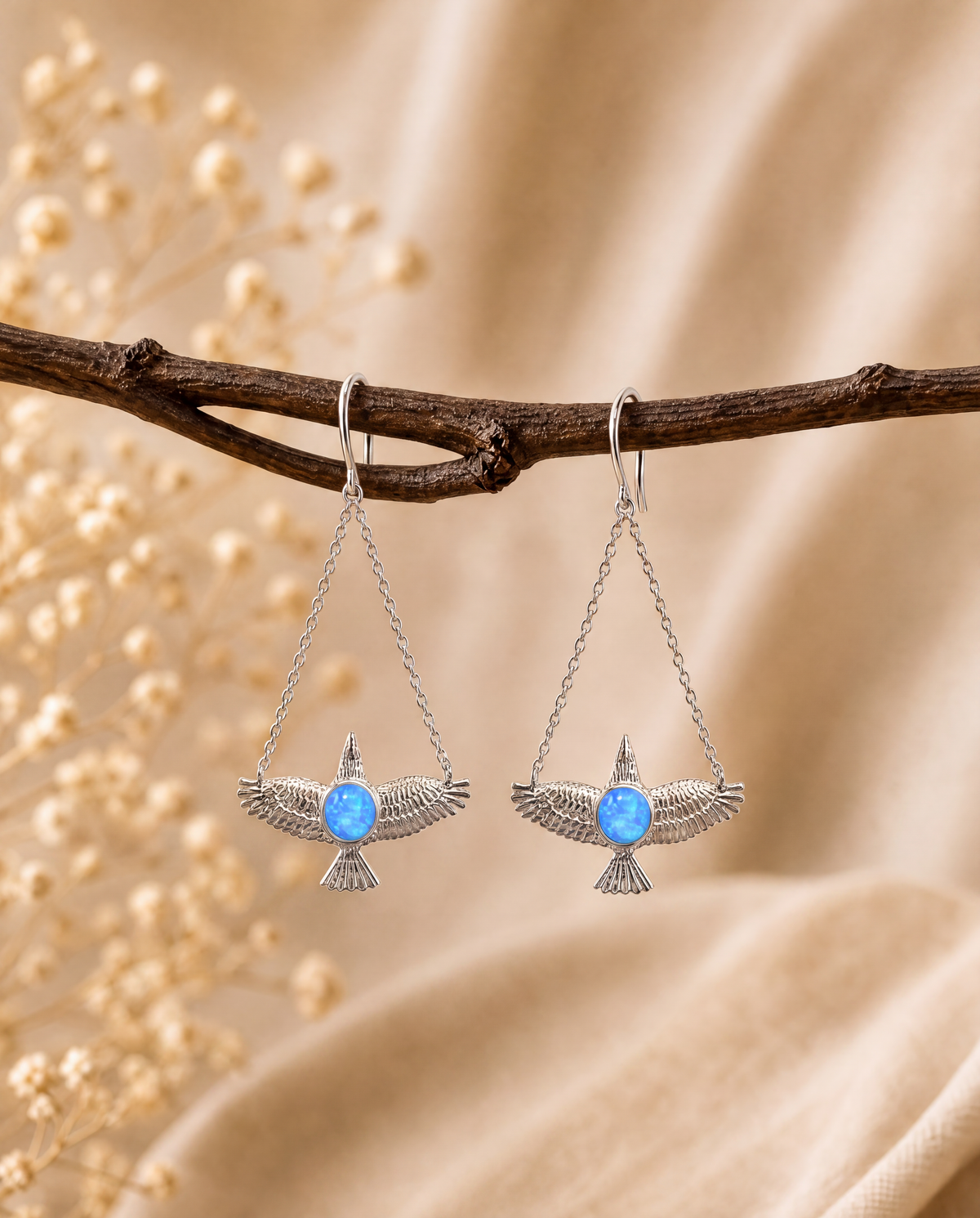 DreamWeaver Blue Opal Earrings — Silver