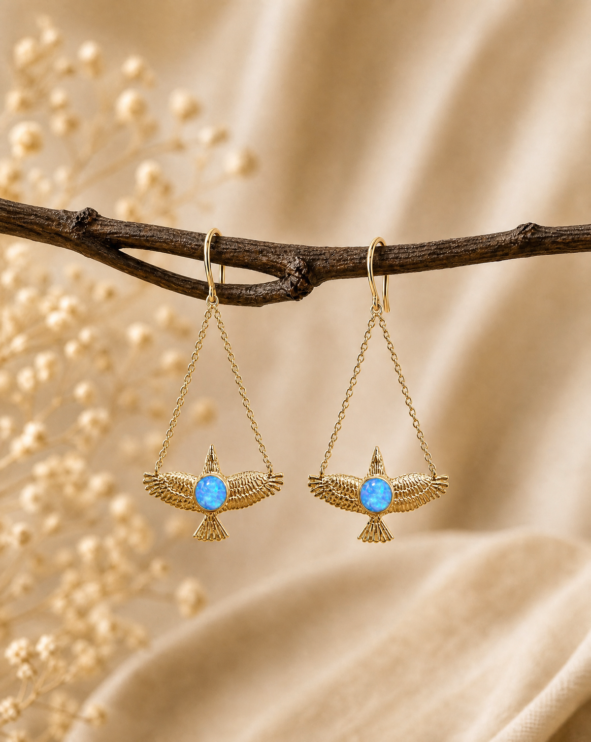 DreamWeaver Blue Opal Earrings — Gold