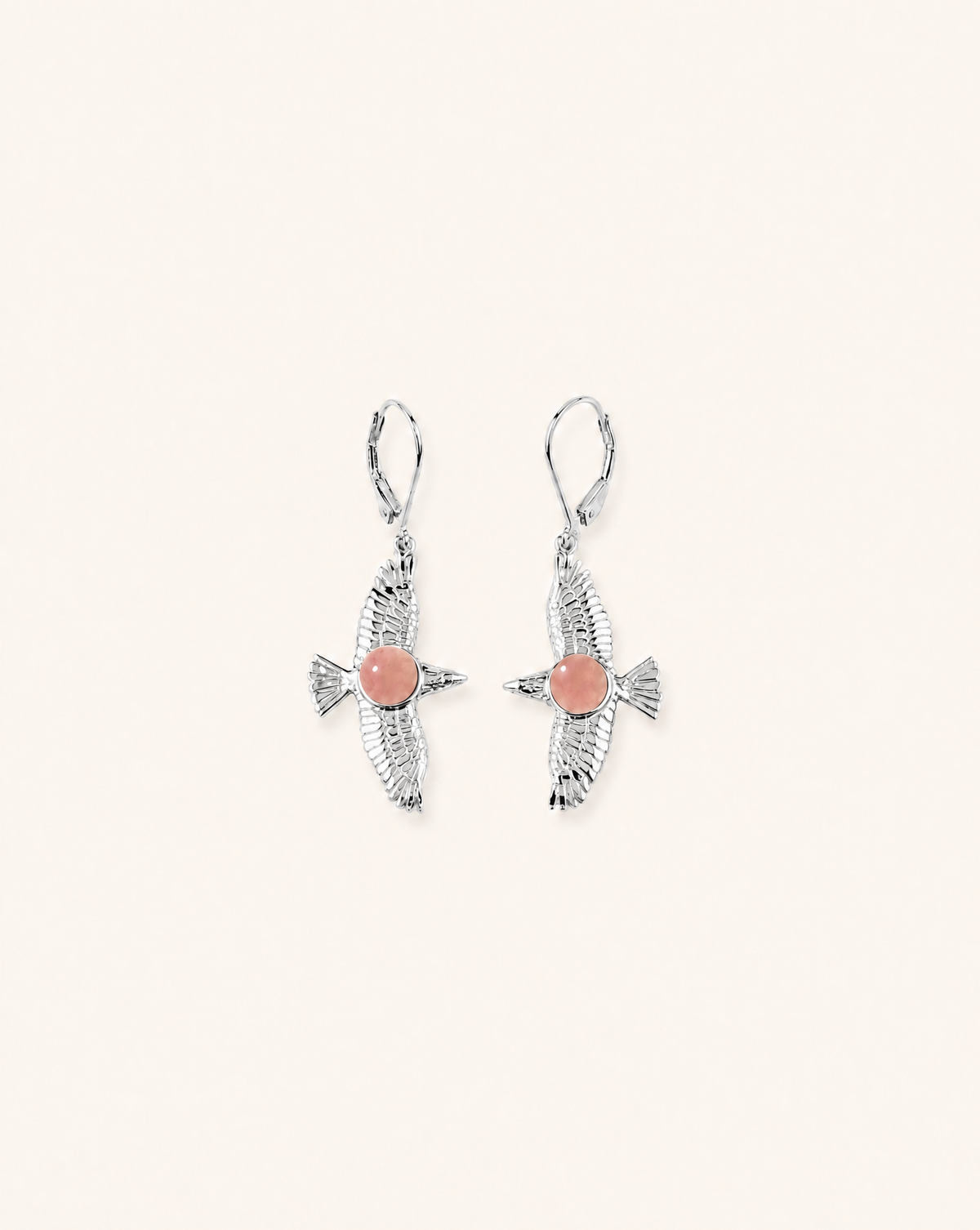 DreamWeaver Rose Quartz Drop Earrings — Silver
