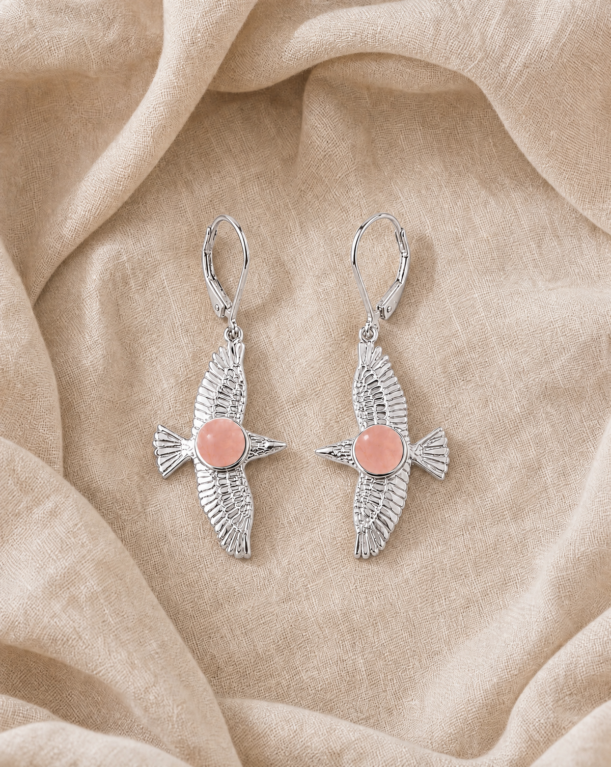 DreamWeaver Rose Quartz Drop Earrings — Silver