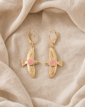 DreamWeaver Rose Quartz Drop Earrings — Gold