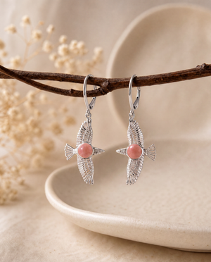 DreamWeaver Rose Quartz Drop Earrings — Silver