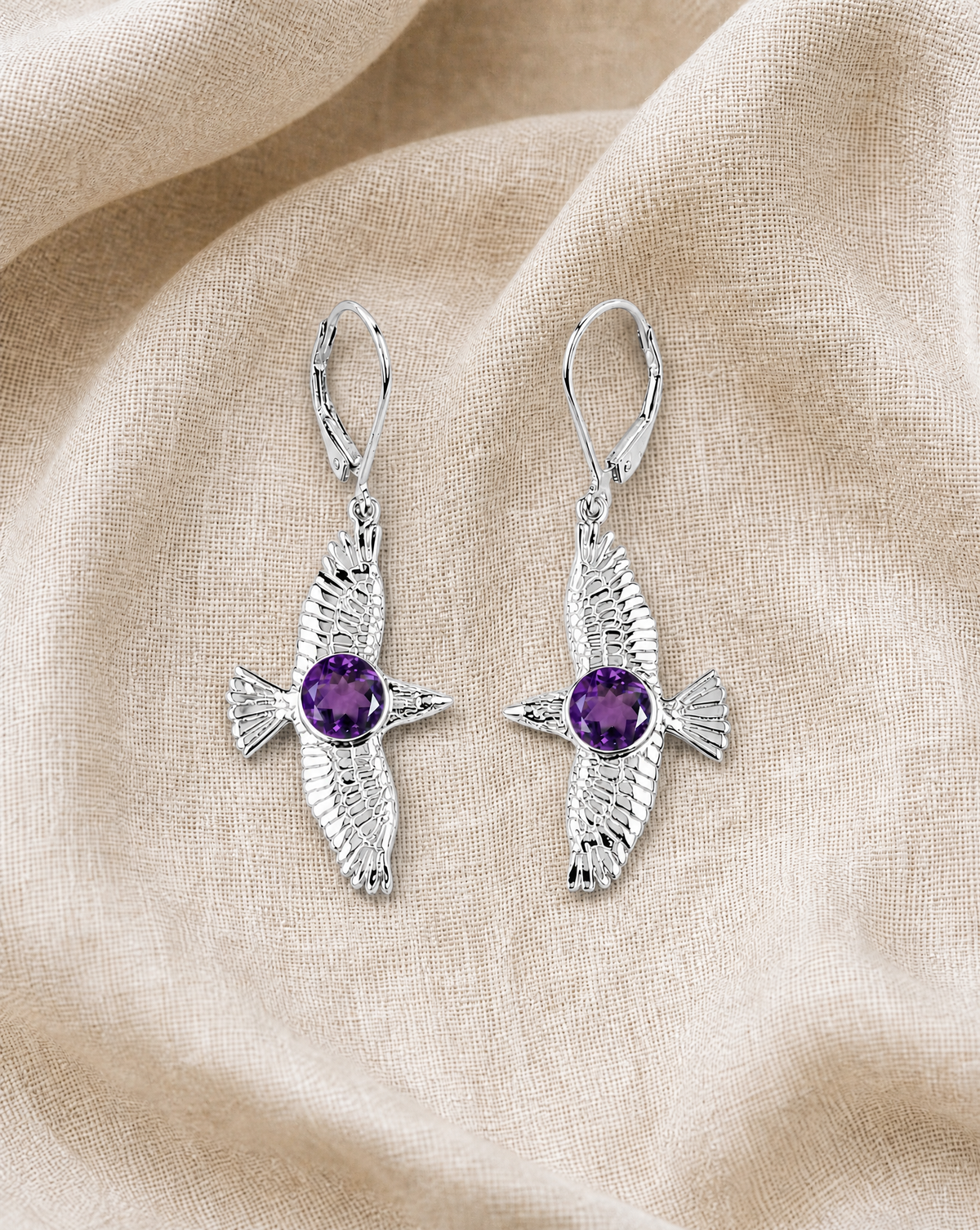 DreamWeaver Amethyst Drop Earrings — Silver