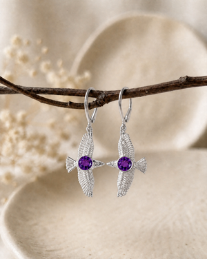 DreamWeaver Amethyst Drop Earrings — Silver
