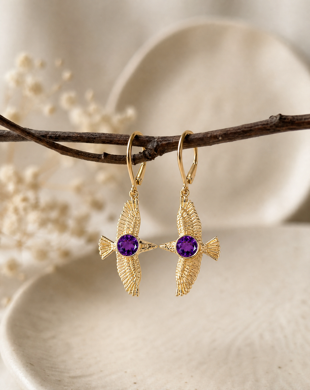 DreamWeaver Amethyst Drop Earrings — Gold