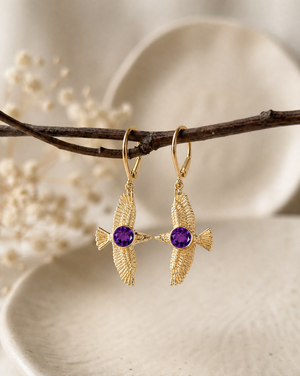 DreamWeaver Amethyst Drop Earrings — Gold