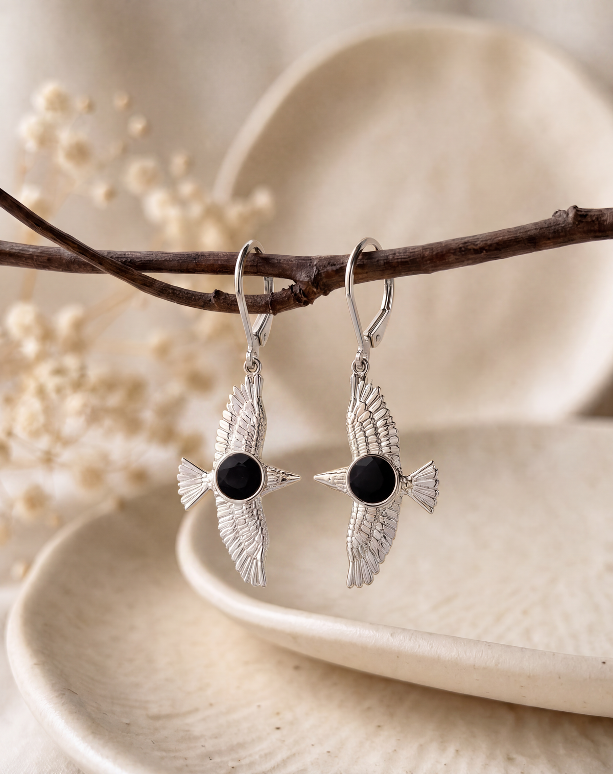 DreamWeaver Black Tourmaline Drop Earrings — Silver