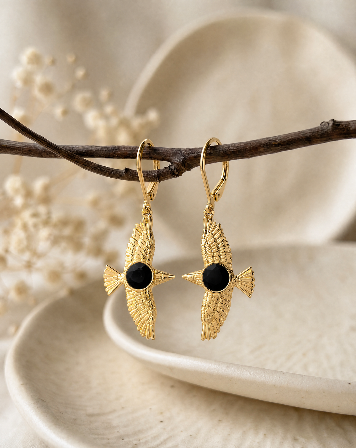 DreamWeaver Black Tourmaline Drop Earrings — Gold