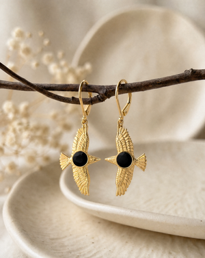 DreamWeaver Black Tourmaline Drop Earrings — Gold