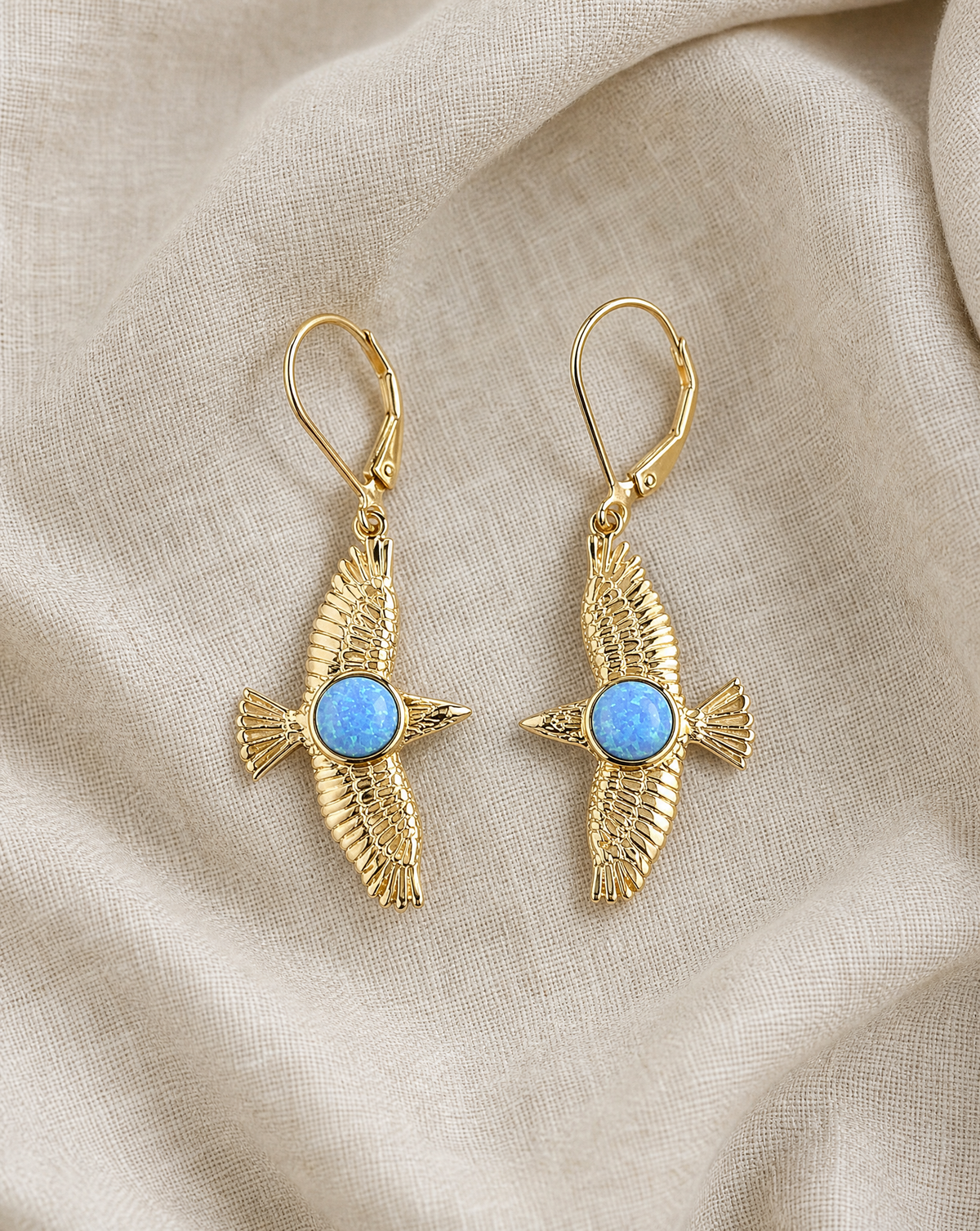 DreamWeaver Blue Opal Drop Earrings — Gold
