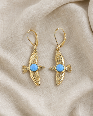 DreamWeaver Blue Opal Drop Earrings — Gold