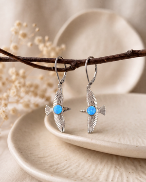 DreamWeaver Blue Opal Drop Earrings — Silver