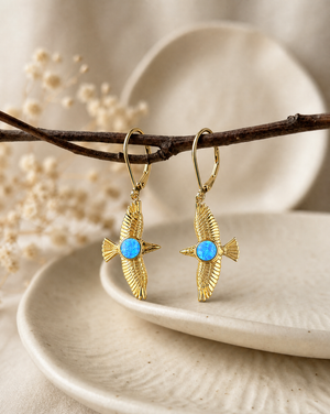 DreamWeaver Blue Opal Drop Earrings — Gold