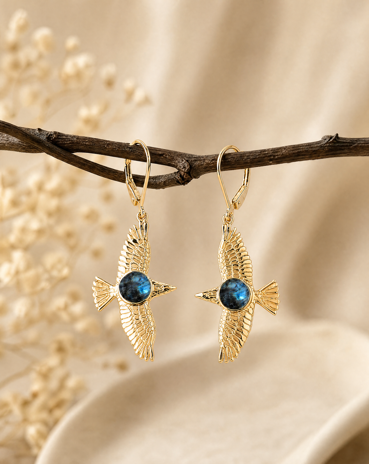 DreamWeaver Labradorite Drop Earrings — Gold