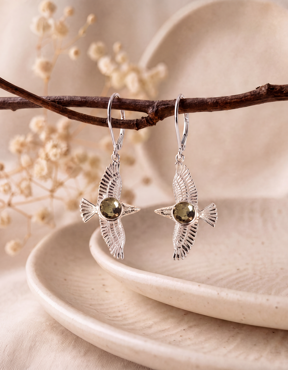 DreamWeaver Pyrite Drop Earrings — Silver