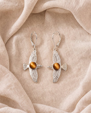 DreamWeaver Tiger's Eye Drop Earrings — Silver