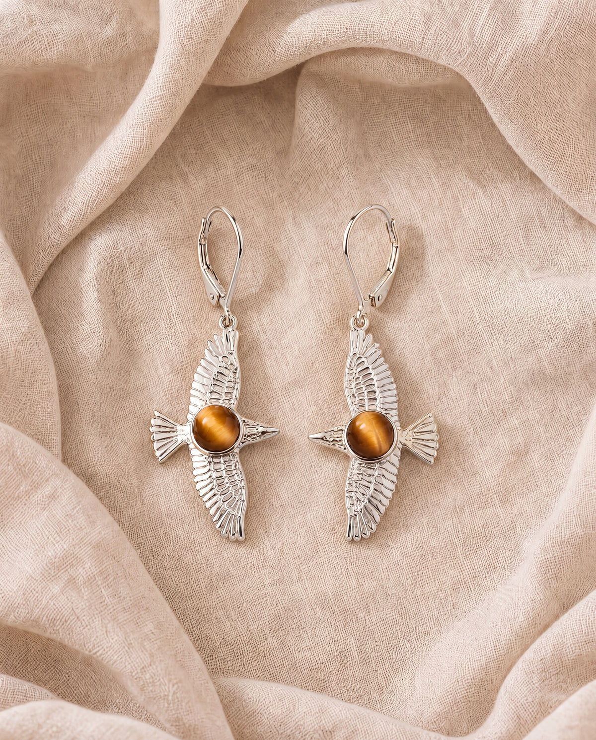 DreamWeaver Tiger's Eye Drop Earrings — Silver