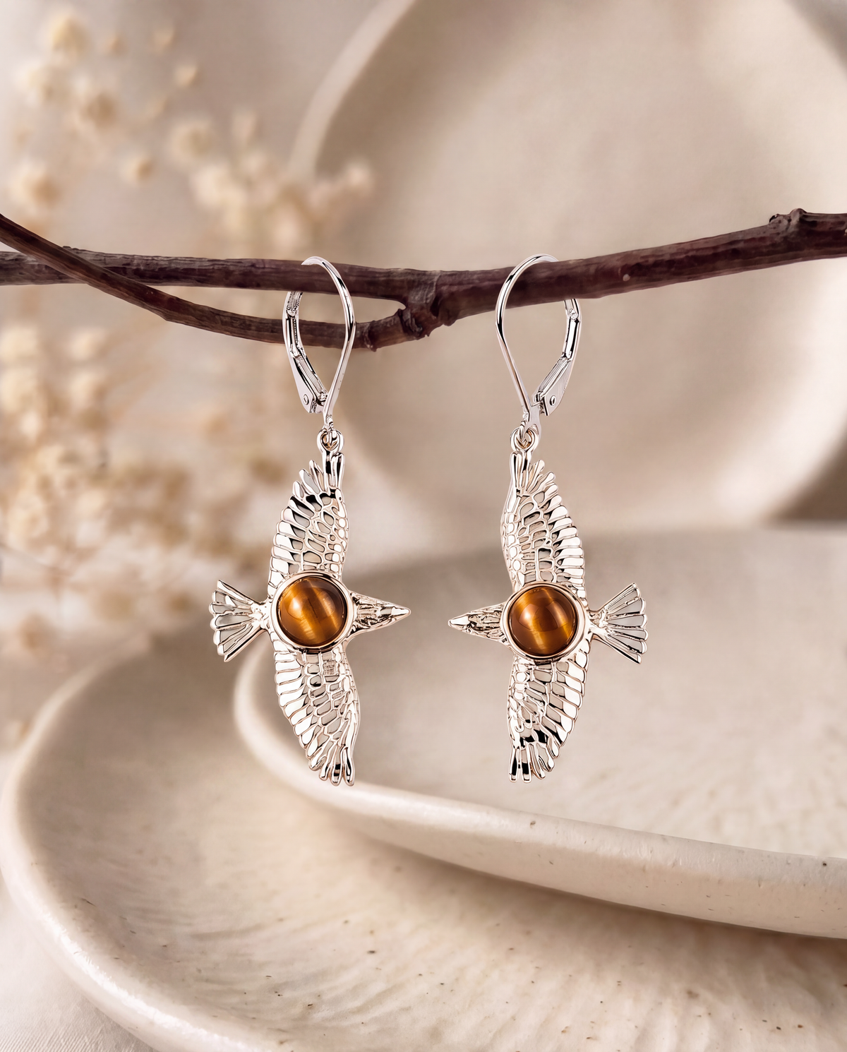 DreamWeaver Tiger's Eye Drop Earrings — Silver