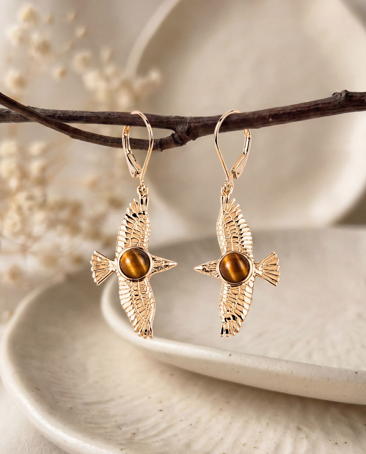 DreamWeaver Tiger's Eye Drop Earrings — Gold