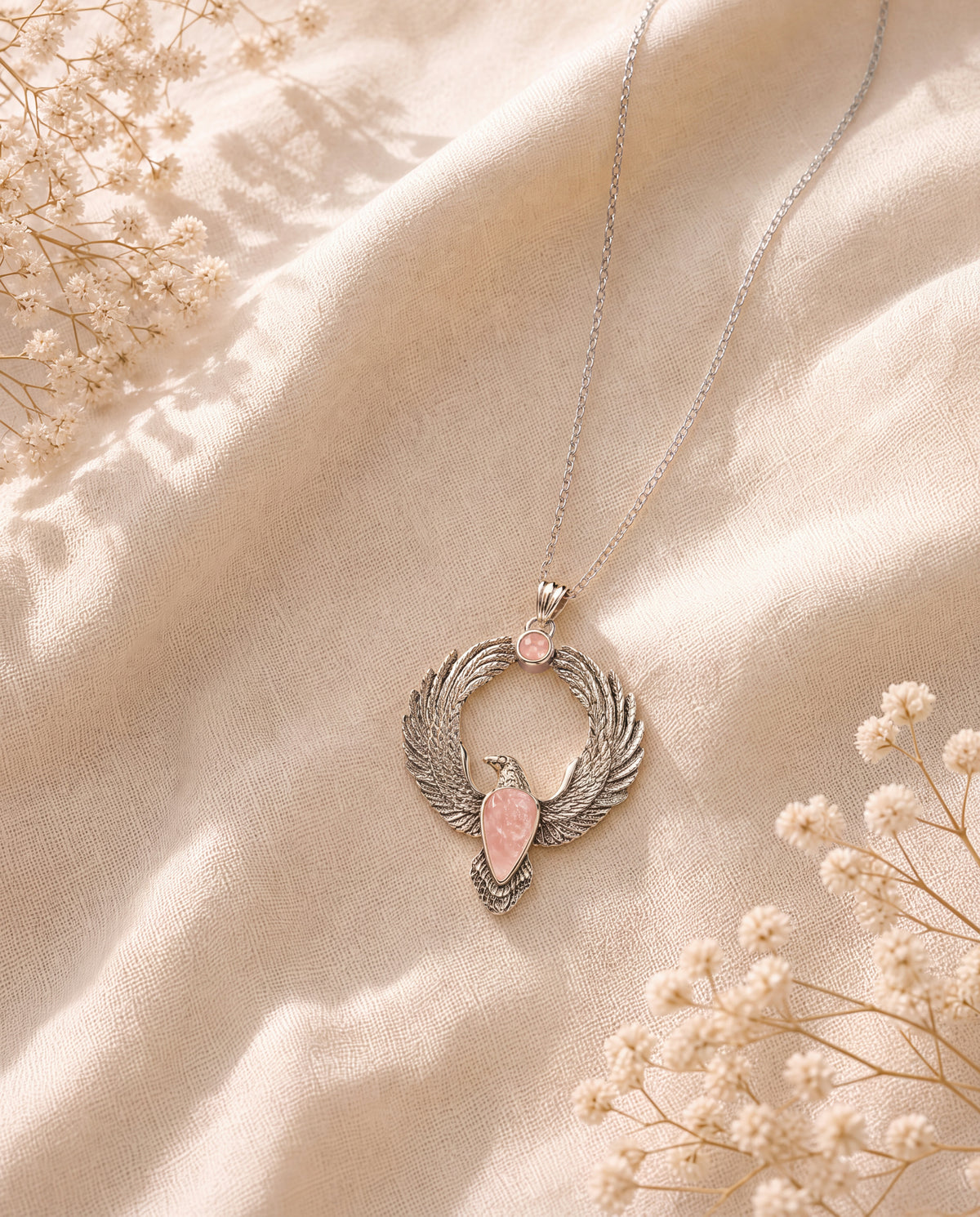 Embodiment Rose Quartz Pendant — Silver-3