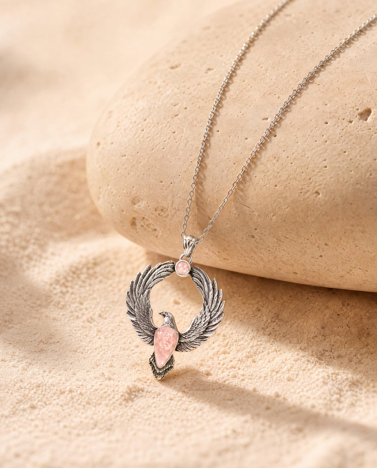 Embodiment Rose Quartz Pendant — Silver-4