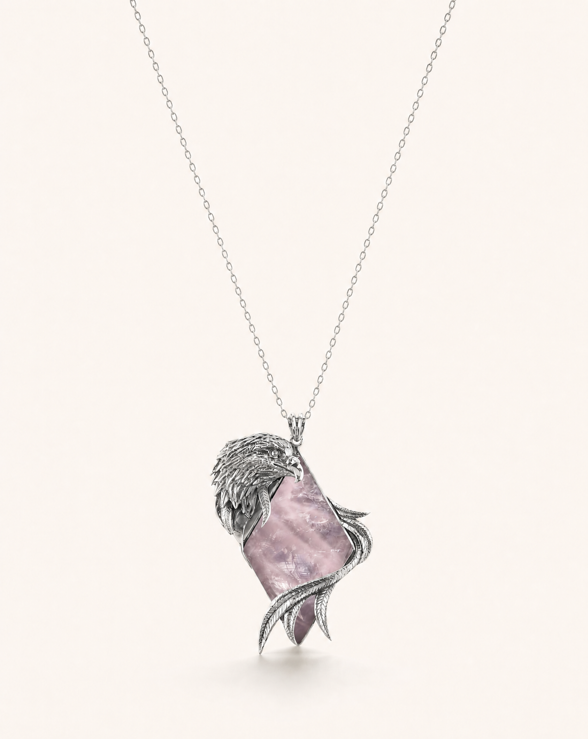 Embrace Eagle Rose Quartz Pendant — Silver