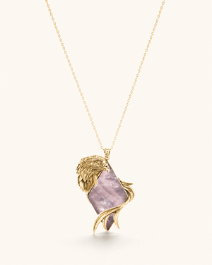 Embrace Eagle Rose Quartz Pendant — Gold
