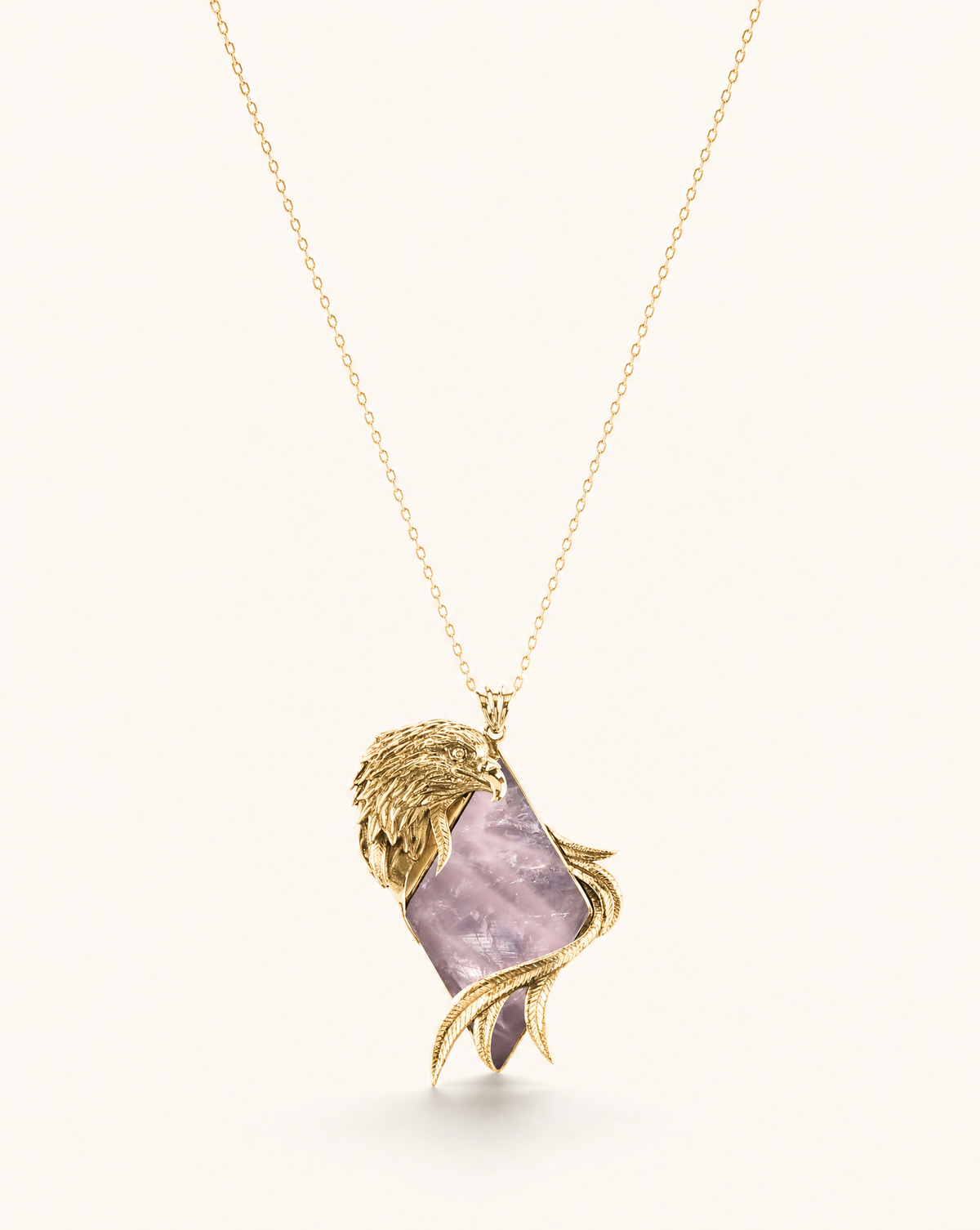 Embrace Eagle Rose Quartz Pendant — Gold
