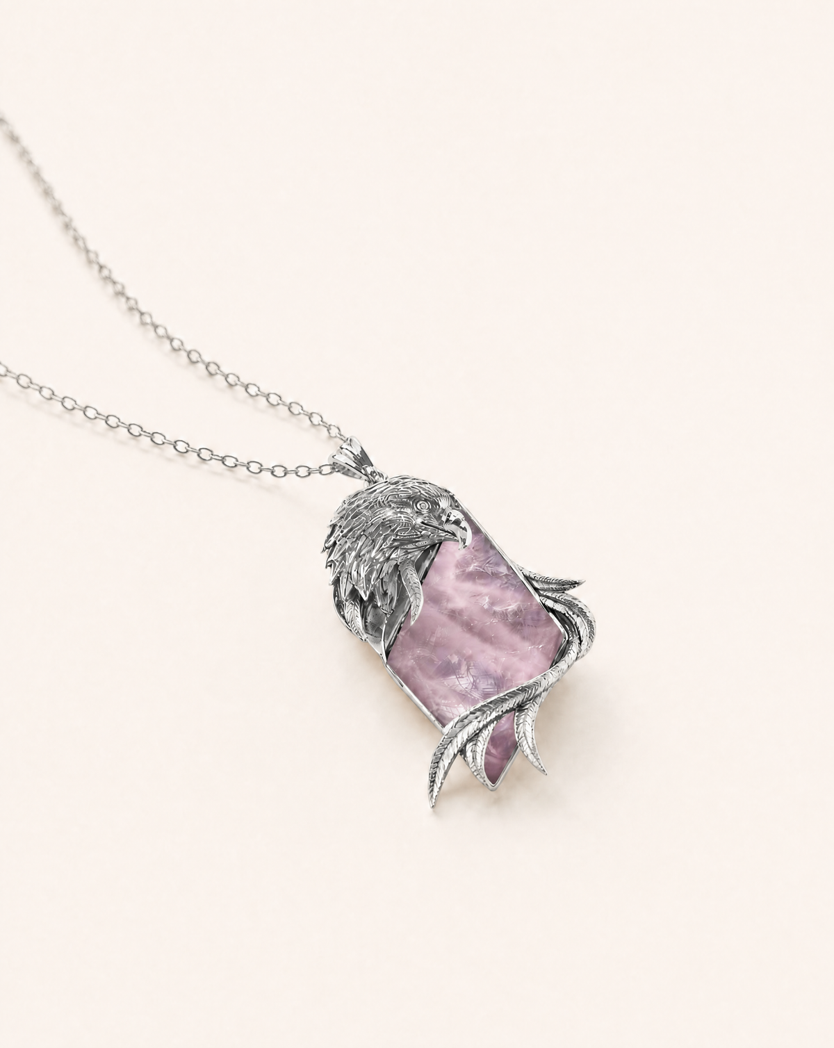 Embrace Eagle Rose Quartz Pendant — Silver