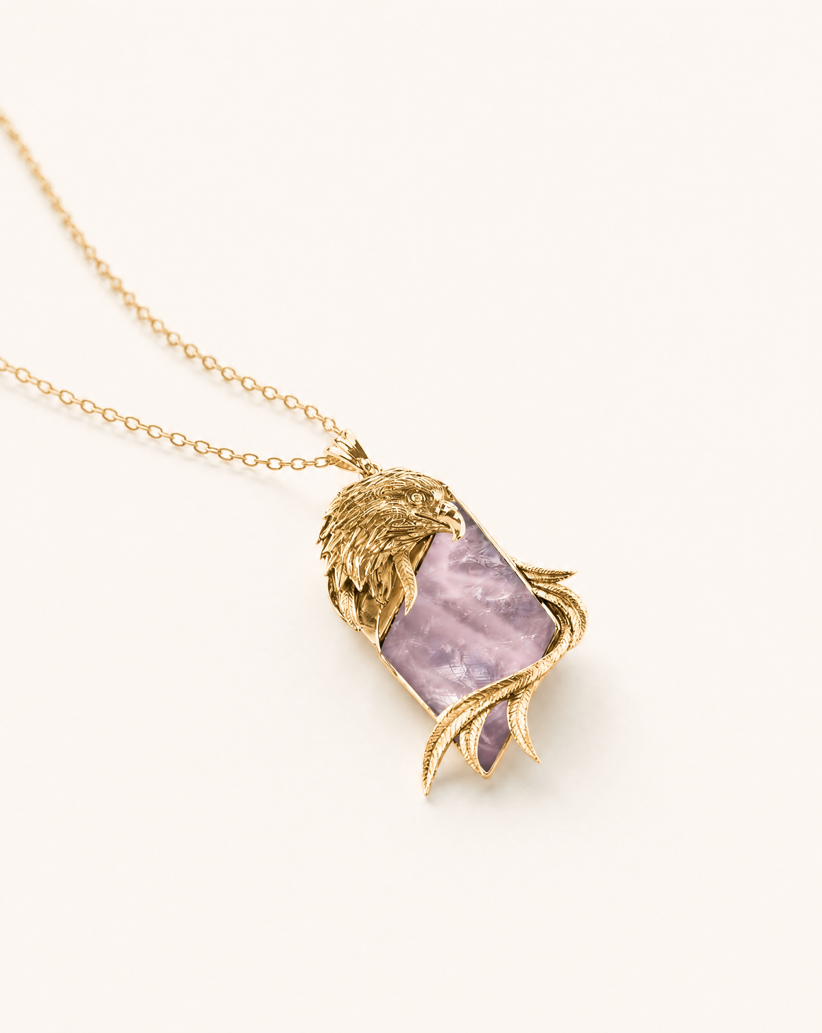 Embrace Eagle Rose Quartz Pendant — Gold
