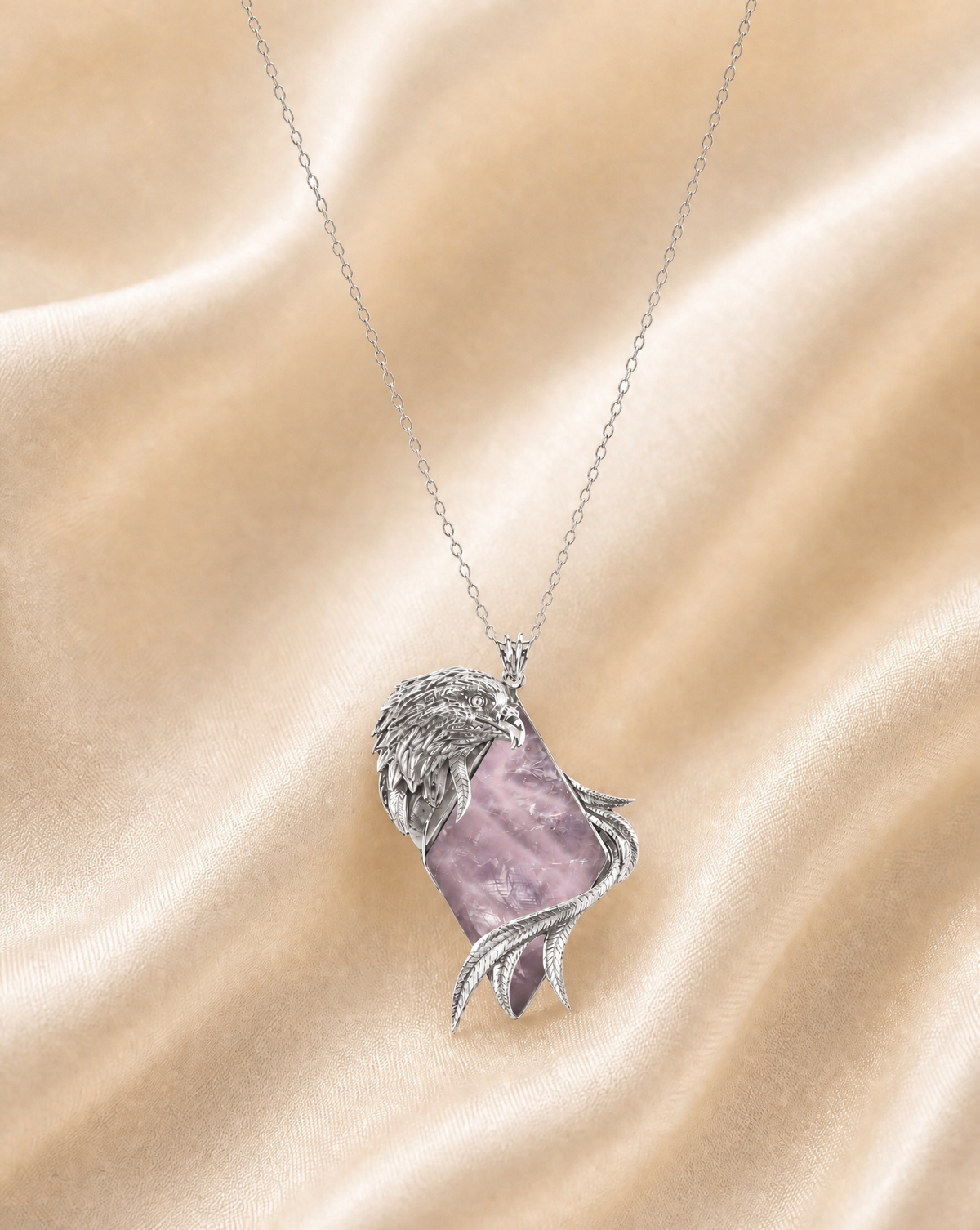 Embrace Eagle Rose Quartz Pendant — Silver