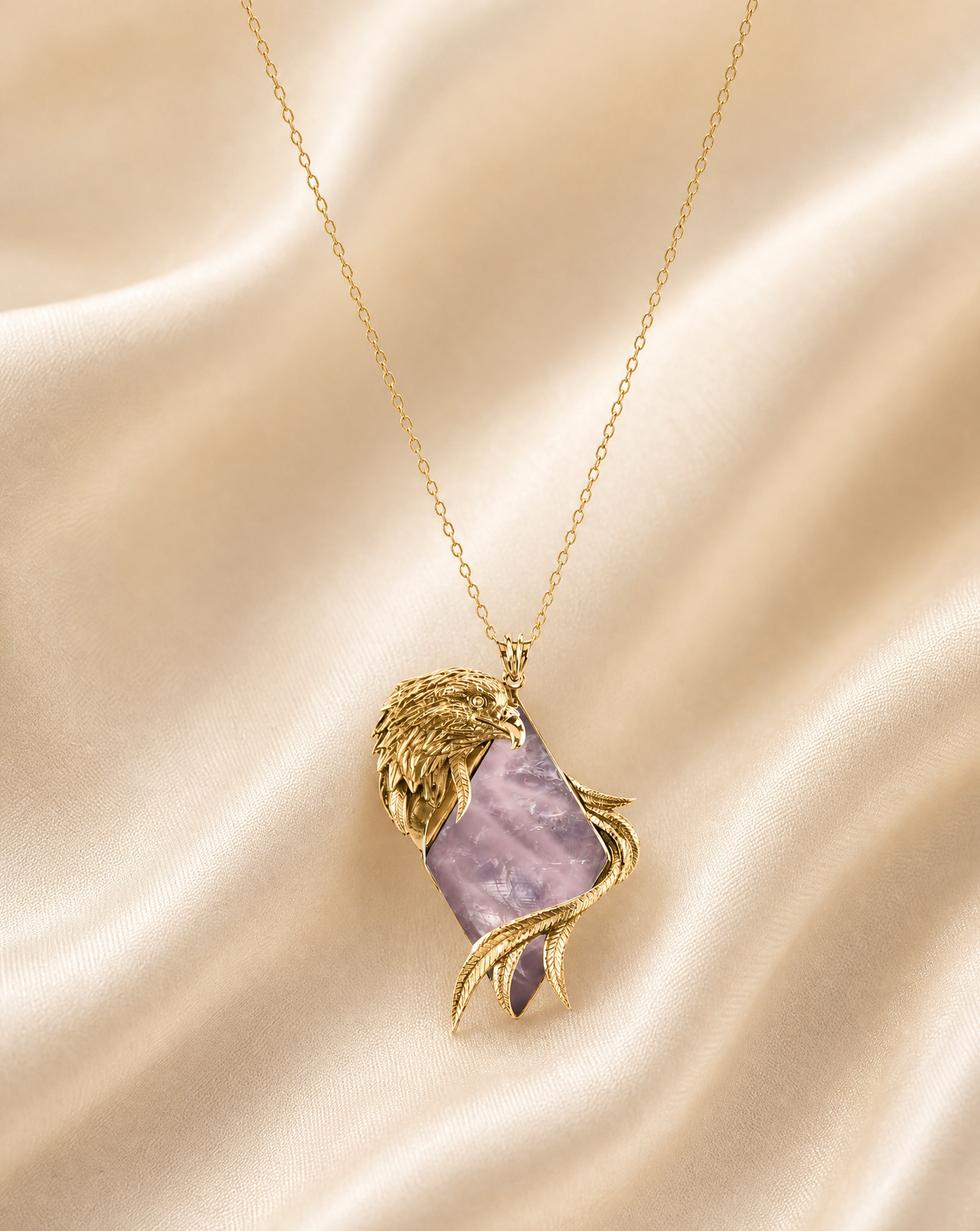 Embrace Eagle Rose Quartz Pendant — Gold