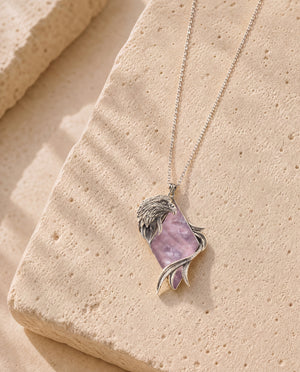 Embrace Eagle Rose Quartz Pendant — Silver