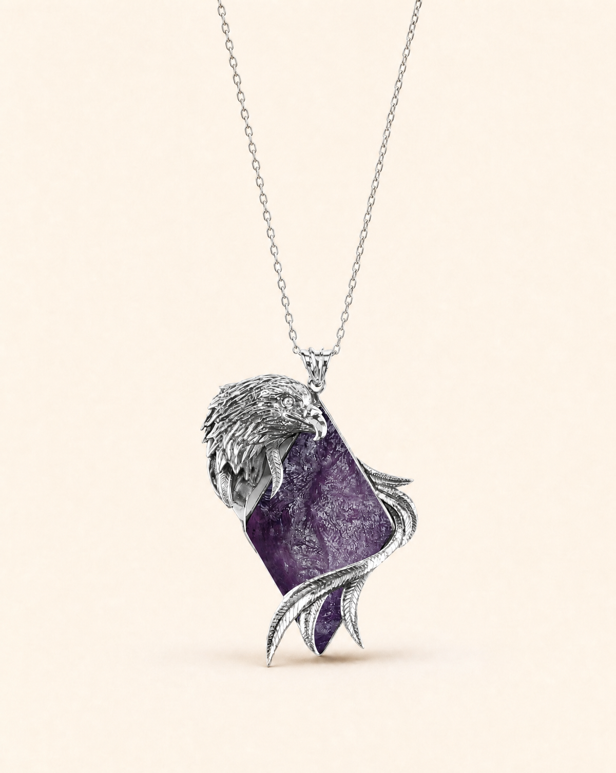 Embrace Eagle Amethyst Pendant — Silver