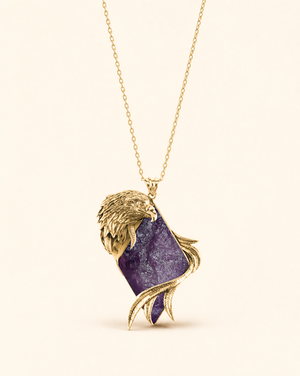 Embrace Eagle Amethyst Pendant — Gold