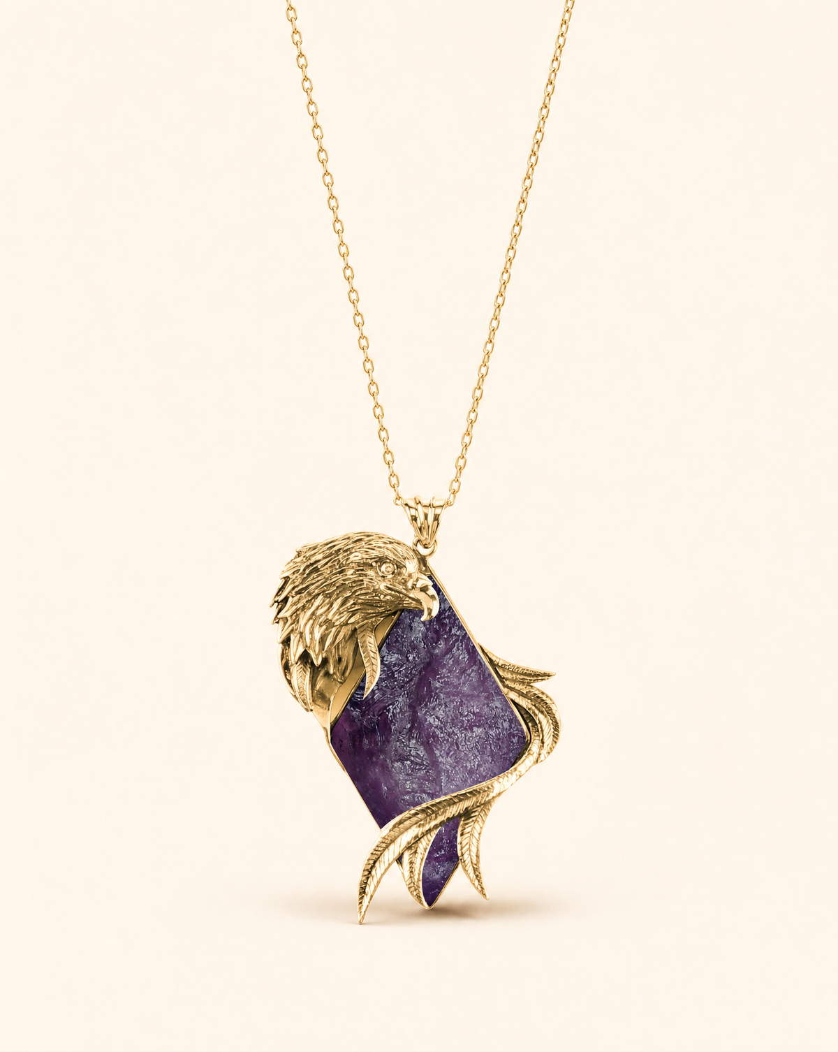 Embrace Eagle Amethyst Pendant — Gold
