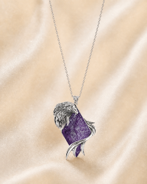 Embrace Eagle Amethyst Pendant — Silver