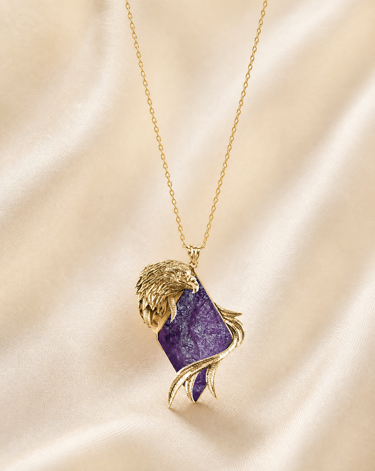 Embrace Eagle Amethyst Pendant — Gold