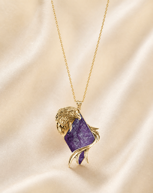 Embrace Eagle Amethyst Pendant — Gold